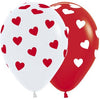 INFINITY® ROUND LATEX BALLOON CLASSIC FASHION HEARTS ASSORTMENT WHITE RED