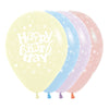 GLOBO LATEX REDONDO INFINITY® HAPPY BIRTHDAY FESTIVAL PASTEL PASTEL MATE FASHION SURTIDO