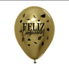 ROUND LATEX BALLOON 2 SIDES HAPPY BIRTHDAY GOLDEN TERRAZO - BLACK GOLDEN REFLEX