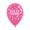 GLOBO LATEX REDONDO INFINITY® FELIZ CUMPLEAÑOS TERRAZO FUCSIA FASHION