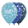 GLOBO LATEX REDONDO INFINITY® HAPPY BIRTHDAY TERRAZO AZUL FASHION SURTIDO