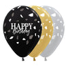 GLOBO LATEX REDONDO INFINITY® HAPPY BIRTHDAY TERRAZO DORADO - NEGRO SATÍN & METAL SURTIDO