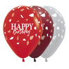 GLOBO LATEX REDONDO INFINITY® HAPPY BIRTHDAY TERRAZO ROJO FASHION & SATIN SURTIDO