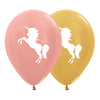 GLOBO LATEX REDONDO 2 CARAS UNICORNIO DORADO METAL SURTIDO