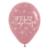 GLOBO LATEX REDONDO INFINITY® FELIZ CUMPLEAÑOS FLORES FASHION PALO DE ROSA