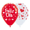 GLOBO LATEX REDONDO INFINITY® FELIZ DIA CORAZONES FASHION SURTIDO ROJO - BLANCO