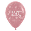 GLOBO LATEX REDONDO INFINITY® HAPPY BIRTHDAY FLORES FASHION PALO DE ROSA