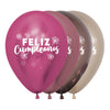 GLOBO LATEX REDONDO 2 CARAS FELIZ CUMPLEAÑOS FLORECIENTE REFLEX SURTIDO