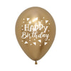 GLOBO LATEX REDONDO 2 CARAS HAPPY BIRTHDAY TRIANGULOS REFLEX DORADO