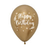 GLOBO LATEX REDONDO 2 CARAS HAPPY BIRTHDAY VINTAGE REFLEX DORADO