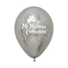 ROUND LATEX BALLOON 2 SIDES MY FIRST COMMUNION DOVES REFLEX SILVER