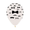 GLOBO LATEX REDONDO INFINITY® BIGOTES Y CORBATINES FASHION TRANSPARENTE