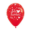 GLOBO LATEX REDONDO INFINITY® FELIZ ANIVERSARIO FASHION ROJO