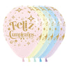 GLOBO LATEX REDONDO INFINITY® FELIZ CUMPLEAÑOS DIAMANTE ESCARCHADO DORADO PASTEL MATE SURTIDO