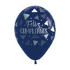 INFINITY® ROUND LATEX BALLOON HAPPY BIRTHDAY TRIANGLES METALINK FASHION BLUE