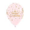 INFINITY® ROUND LATEX BALLOON HAPPY BIRTHDAY CROWNS FROSTY PASTEL MATTE PINK