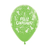 GLOBO LATEX REDONDO INFINITY® FELIZ CUMPLEAÑOS GORRITOS FASHION VERDE LIMA