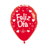 GLOBO LATEX REDONDO INFINITY® FELIZ DIA CORAZONES FASHION ROJO