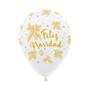 GLOBO LATEX REDONDO INFINITY® FELIZ NAVIDAD DORADA FASHION BLANCO