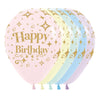 GLOBO LATEX REDONDO INFINITY® HAPPY BRITHDAY DIAMANTE ESCARCHADO DORADO PASTEL MATE SURTIDO