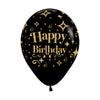 ROUND LATEX BALLOON INFINITY® HAPPY BIRTHDAY FROSTY DIAMOND GOLD FASHION BLACK