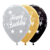 ROUND LATEX BALLOON INFINITY® HAPPY BIRTHDAY SATIN AND METAL SPARKLES DELUXE ASSORTED