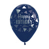 GLOBO LATEX REDONDO INFINITY® HAPPY BIRTHDAY TRIANGULOS METALINK FASHION AZUL