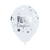 GLOBO LATEX REDONDO INFINITY® FELIZ CUMPLEAÑOS FANTASIA METALINK FASHION BLANCO