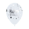 ROUND LATEX BALLOON INFINITY® HAPPY BIRTHDAY FANTASIA METALINK FASHION WHITE