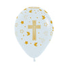 INFINITY® ROUND LATEX BALLOON MY FIRST COMMUNION CROSS SATIN PEARL