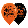 GLOBO LATEX REDONDO 2 CARAS HAPPY HALLOWEEN FASHION SURTIDO NEGRO- NARANJA