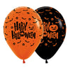 GLOBO LATEX REDONDO INFINITY® HAPPY HALLOWEEN FASHION SURTIDO NEGRO- NARANJA