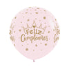 GLOBO LATEX REDONDO INFINITY® FELIZ CUMPLEAÑOS CORONAS PASTEL MATE ROSADO