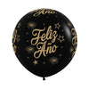 GLOBO LATEX REDONDO INFINITY® FELIZ AÑO ESTRELLAS FASHION NEGRO